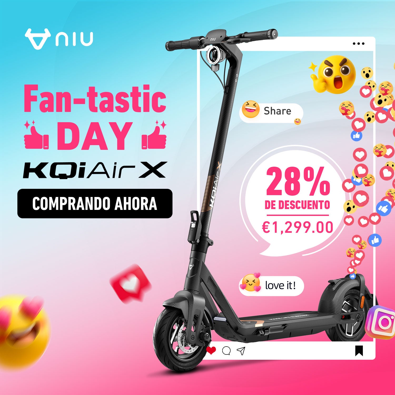 NIU KQi Air X Patinete Eléctrico de fibra de carbono | Autonomía 50km