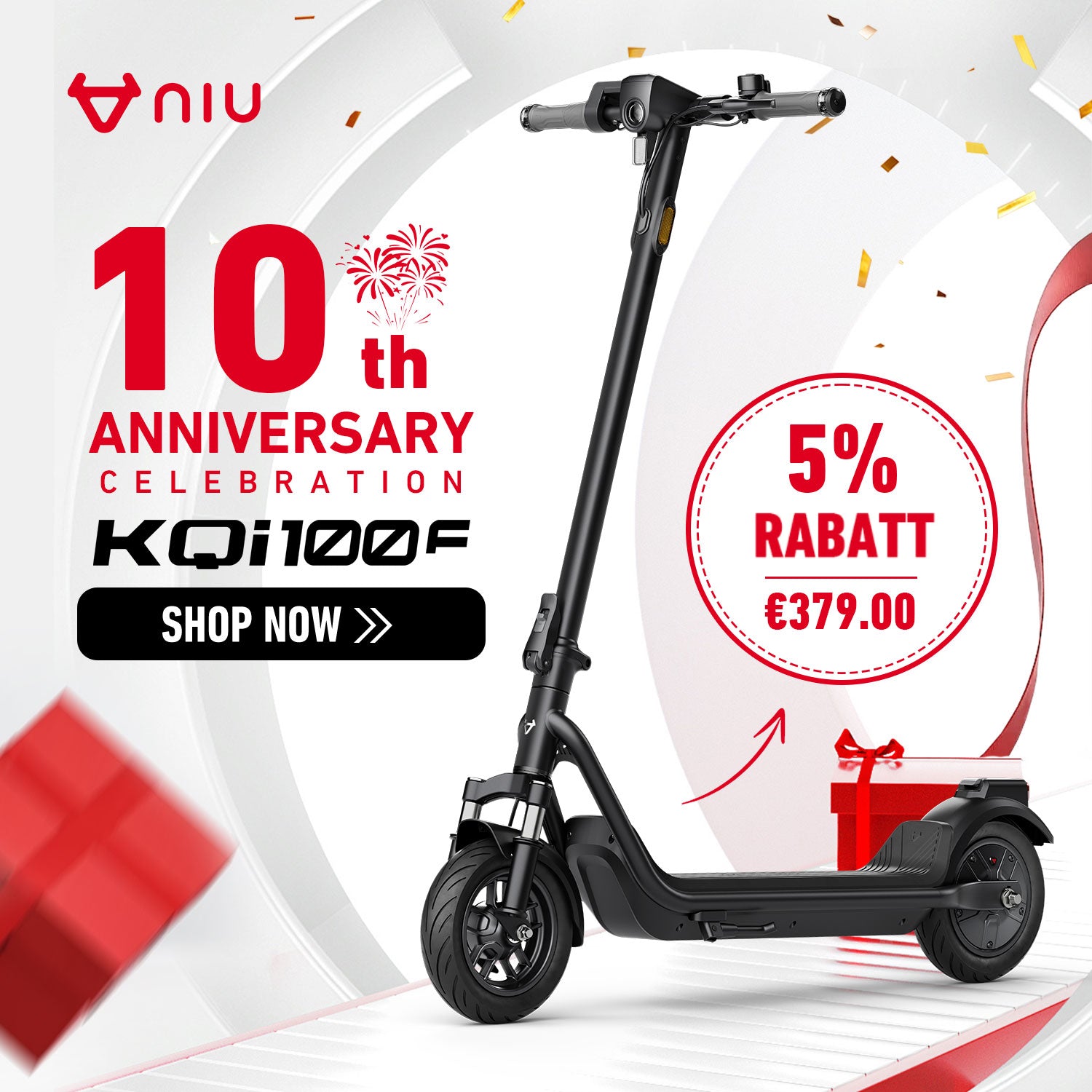 NIU KQi 100F Elektrotretroller mit klappbarem Lenker und Federung | Reichweite 29km
