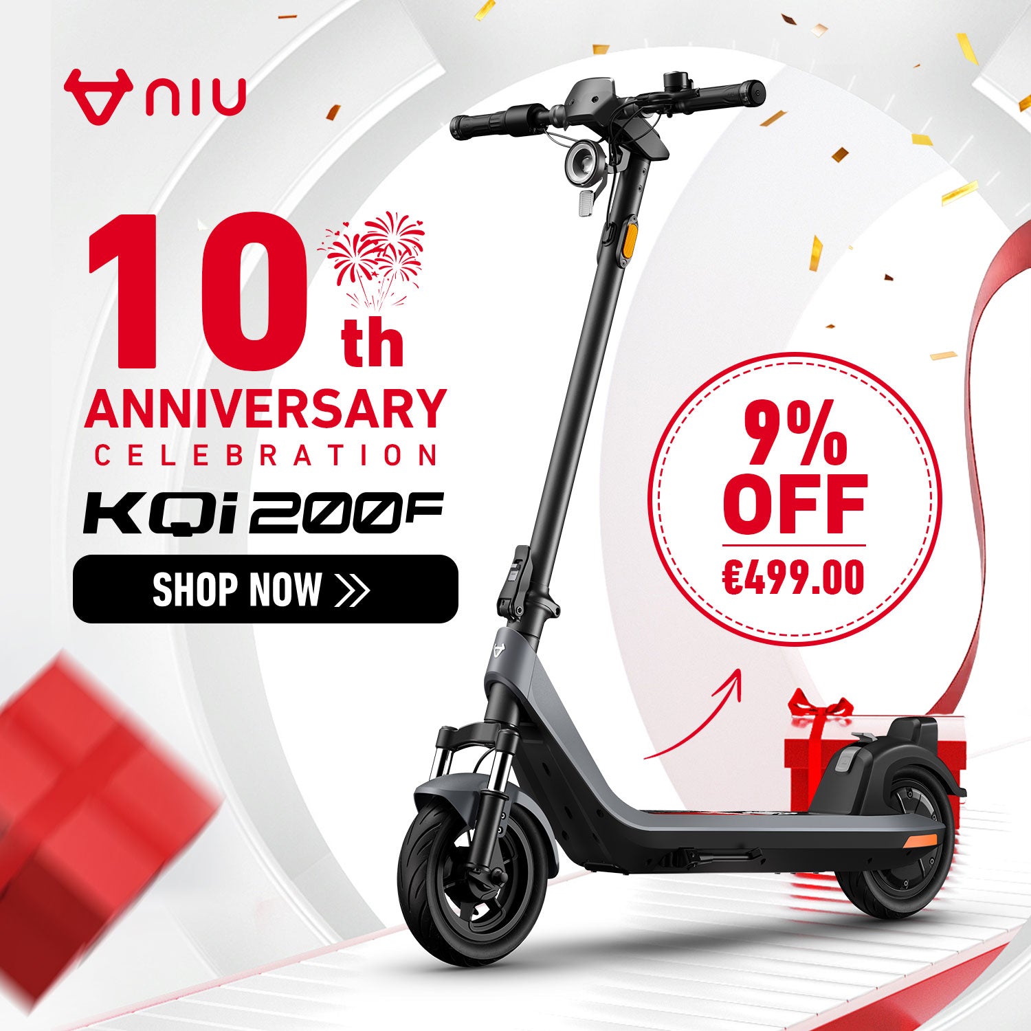 NIU KQi 200F Foldable Handlebar Electric Scooter with Suspension | Range 54km