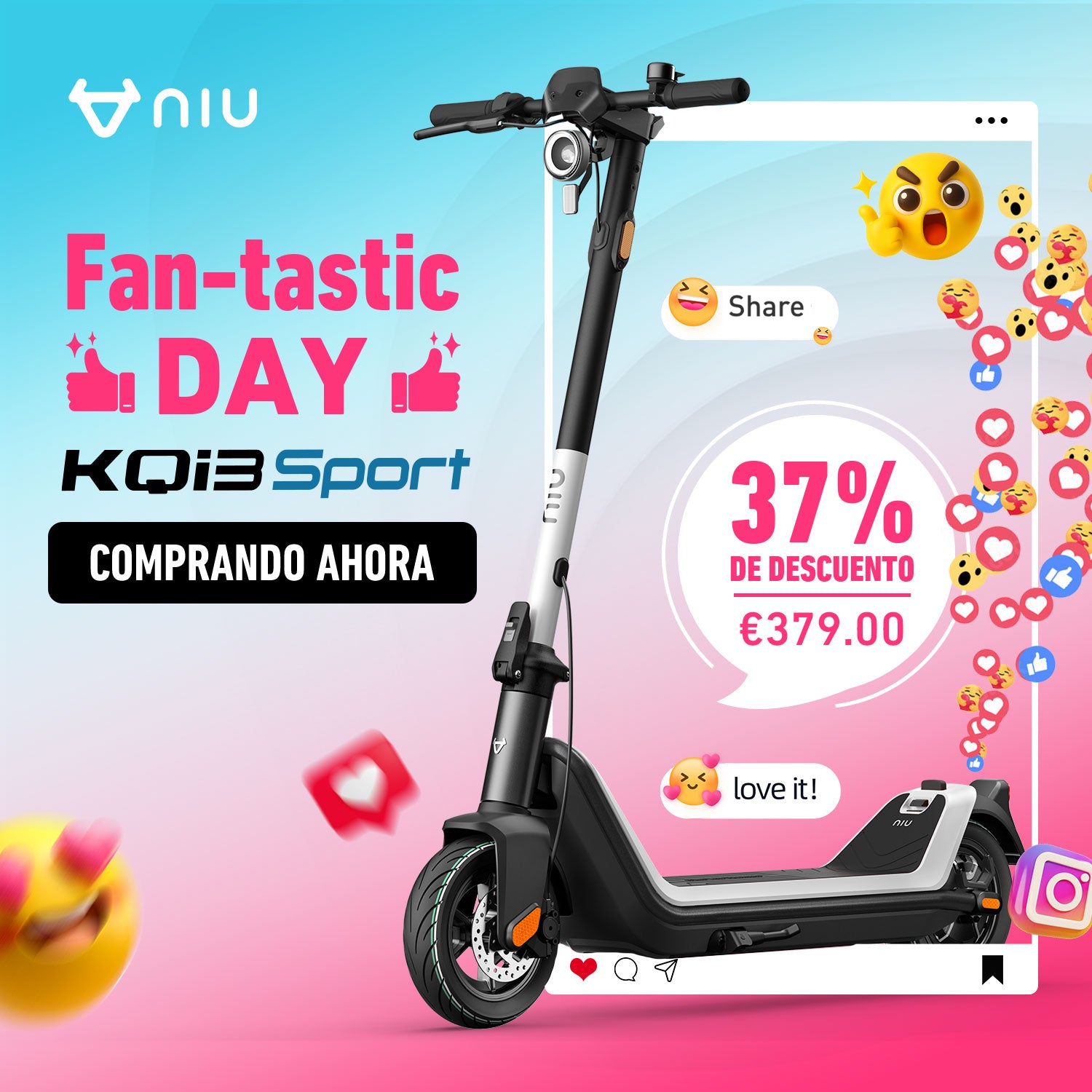 NIU KQi3 Sport Patinete Eléctrico | Autonomía 40km