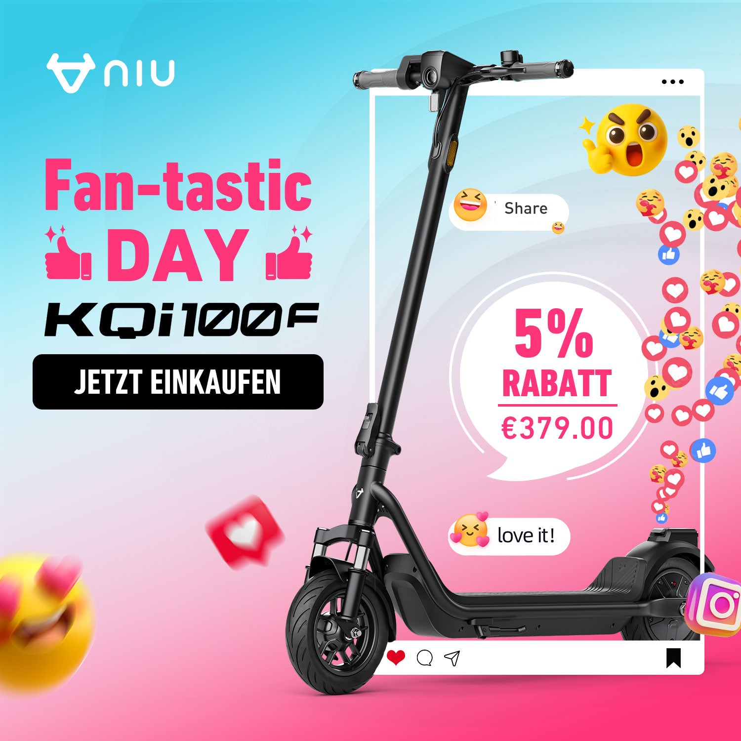 NIU KQi 100F Elektrotretroller mit klappbarem Lenker und Federung | Reichweite 29km