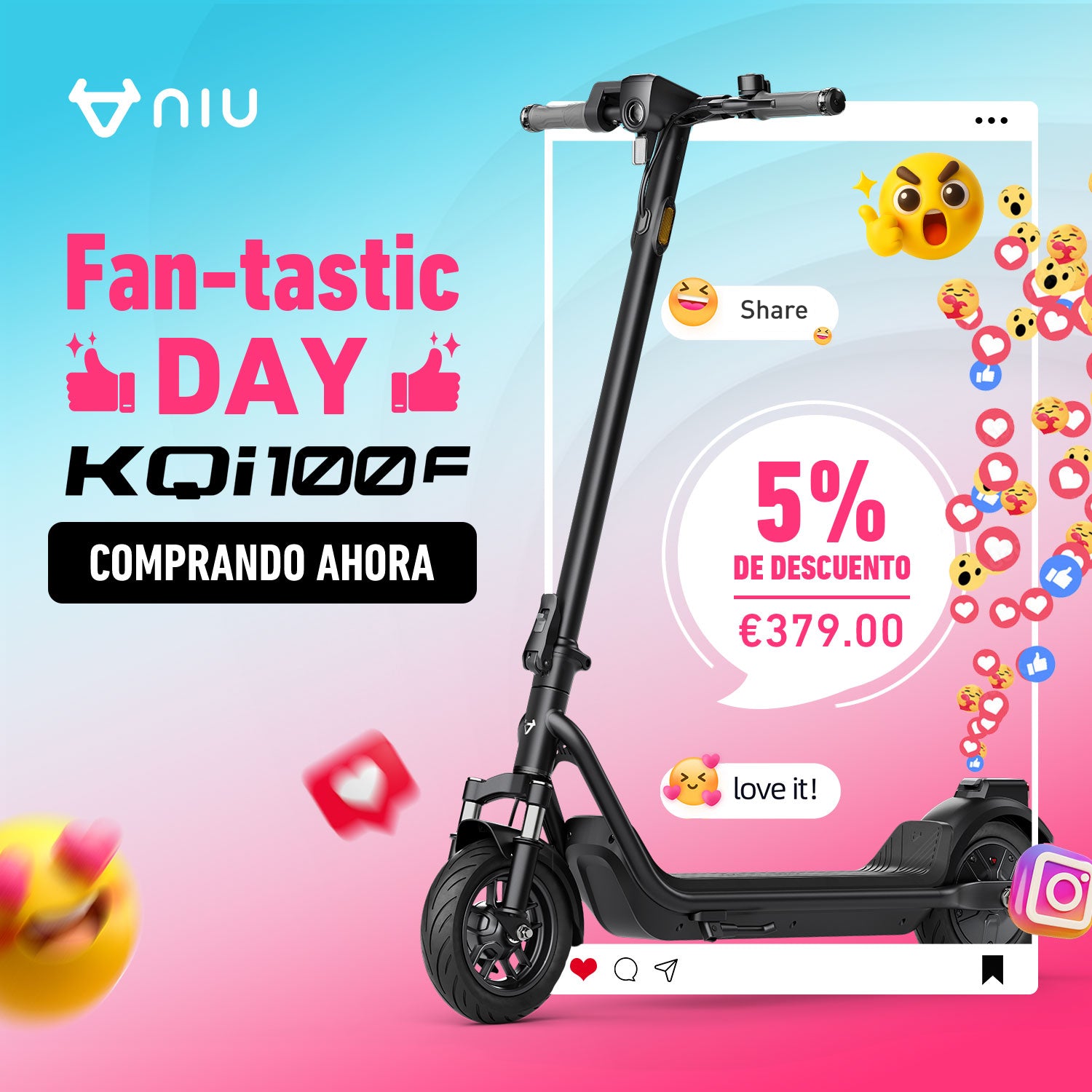 NIU KQi 100F Patinete Eléctrico con Manillar Plegable y Suspensión | Autonomía 29km