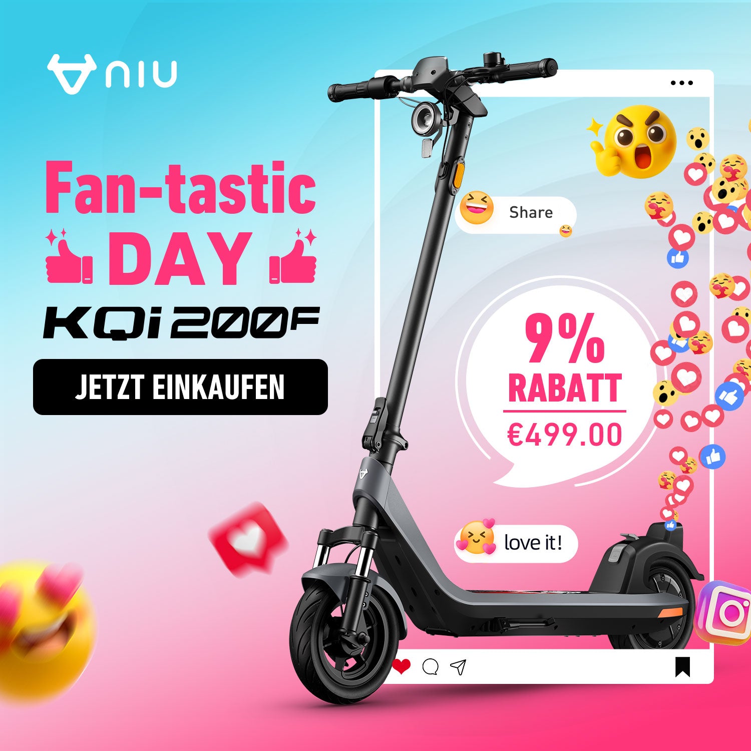 NIU KQi 200F Elektrotretroller mit klappbarem Lenker | Reichweite 54km