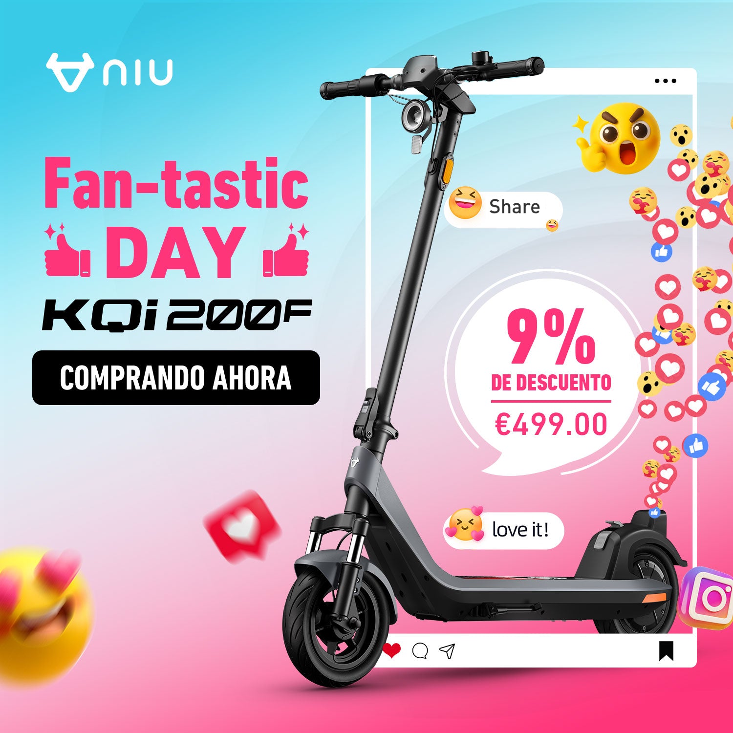 NIU KQi 200F Patinete Eléctrico con Manillar Plegable y Suspensión | Autonomía 54km