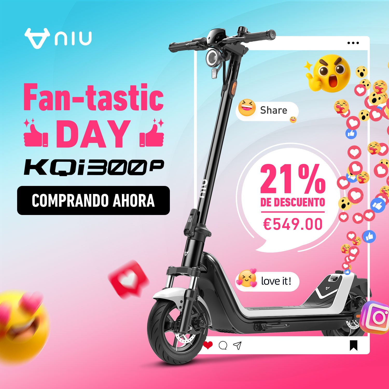 NIU KQi 300P Patinete Eléctrico con Suspensión Delantera | Autonomía 48km